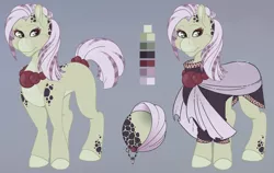 Size: 2700x1707 | Tagged: safe, artist:rottingroot, derpibooru import, oc, oc:onida, unofficial characters only, earth pony, pony, beads, clothes, female, jewelry, missing cutie mark, necklace, reference sheet, short tail