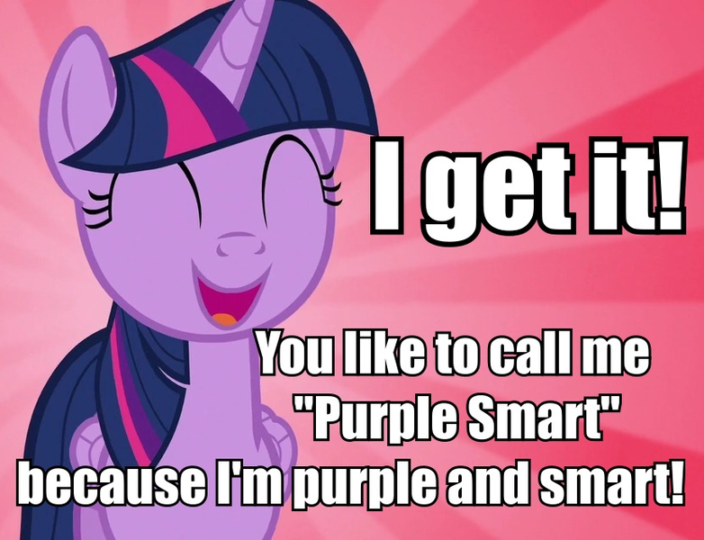 Size: 831x638 | Tagged: safe, derpibooru import, edit, edited screencap, screencap, twilight sparkle, twilight sparkle (alicorn), alicorn, pony, all bottled up, adorkable, captain obvious, cute, dork, eyes closed, happy, image macro, meme, nickname, purple smart, smiling, solo, twiabetes