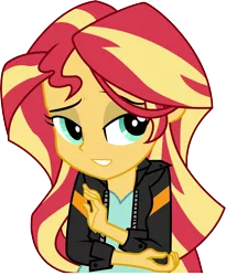 Size: 2364x2885 | Tagged: safe, artist:ahsokafan100, derpibooru import, sunset shimmer, equestria girls, friendship games, clothes, cute, jacket, simple background, smiling, solo, transparent background, vector