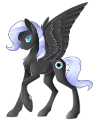 Size: 860x973 | Tagged: safe, artist:sky-draws-things, derpibooru import, oc, oc:winter shade, unofficial characters only, pony, blind, magical lesbian spawn, offspring, parent:oc:nyx, parent:oc:snowdrop, parents:oc x oc, parents:snownyx, raised hoof, simple background, solo, transparent background