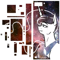 Size: 1324x1307 | Tagged: safe, artist:lrusu, derpibooru import, princess luna, pony, abstract, bust, galaxy mane, portrait, solo, space