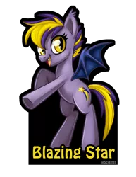 Size: 1024x1325 | Tagged: safe, artist:sciggles, derpibooru import, oc, oc:blazing star, unofficial characters only, bat pony, pony, cute, fangs, female, mare, slit eyes, solo