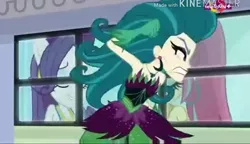 Size: 784x452 | Tagged: safe, derpibooru import, screencap, juniper montage, rarity, sour sweet, dance magic, equestria girls, mirror magic, spoiler:eqg specials, angry, fist, juniper monstar, teletoon, television