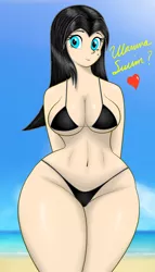 Size: 1100x1920 | Tagged: artist:thepianistmare, beach, bikini, breasts, clothes, curvy, cute, cute face, derpibooru import, female, hourglass figure, human, humanized, humanized oc, iphone wallpaper, oc, oc:klavinova, phone wallpaper, solo, solo female, suggestive, summer, swimsuit, thick, thunder thighs, unofficial characters only, wallpaper, wide hips