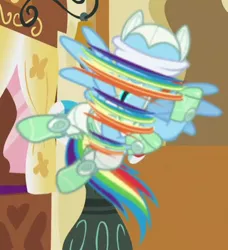 Size: 377x414 | Tagged: safe, derpibooru import, screencap, rainbow dash, pegasus, pony, scare master, astrodash, blindfold, clothes, costume, cropped, female, flying, mare, nightmare night costume, solo