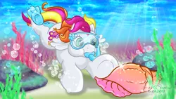 Size: 1920x1080 | Tagged: safe, artist:anscathmarcach, derpibooru import, baby honolu-loo, pony, complex background, g3, goggles, ocean, snorkeling, solo, swimming, underwater