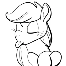 Size: 700x700 | Tagged: safe, artist:goat train, deleted from derpibooru, derpibooru import, applejack, pony, eyes closed, lineart, monochrome, simple background, solo, tongue out, white background