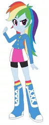 Size: 227x572 | Tagged: safe, derpibooru import, rainbow dash, equestria girls, alternate costumes, boots, clothes, denim jacket, female, jacket, jeans, pants, redesign, shoes, skirt, socks, solo, striped socks