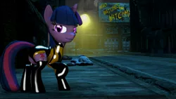 Size: 3840x2160 | Tagged: safe, artist:dj-chopin, derpibooru import, twilight sparkle, pony, 3d, bodysuit, boots, clothes, leotard, shoes, silk spectre, spandex, watchmen, who watches the watchmare