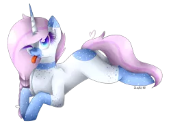 Size: 1025x785 | Tagged: safe, artist:pinkpearlmlp, derpibooru import, oc, oc:azure, unofficial characters only, pony, unicorn, female, mare, one eye closed, prone, solo, tongue out, wink