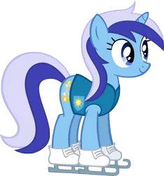 Size: 3498x3733 | Tagged: safe, artist:moongazeponies, derpibooru import, minuette, pony, unicorn, winter wrap up, background pony, clothes, female, ice skates, mare, simple background, solo, transparent background, vector, vector trace, vest, weather team, winter wrap up vest