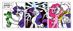 Size: 977x427 | Tagged: safe, artist:gingerfoxy, derpibooru import, gummy, pinkie pie, rarity, pony, pony comic generator, comic, pillow