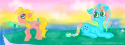 Size: 1024x370 | Tagged: safe, artist:crystal-sushi, derpibooru import, starflower, pony, baby starflower, g1, telescope