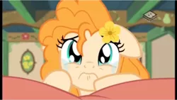 Size: 960x542 | Tagged: safe, derpibooru import, screencap, pear butter, earth pony, pony, the perfect pear, 3:, crying, cute, female, floppy ears, frown, looking at you, mare, pearabetes, pouting, sad, sadorable, solo