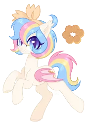 Size: 2648x3644 | Tagged: safe, artist:hawthornss, derpibooru import, oc, oc:lion ring, unofficial characters only, bat pony, pony, bow, cute, cute little fangs, donut, ear fluff, fangs, food, hair bow, looking at you, simple background, transparent background, underhoof