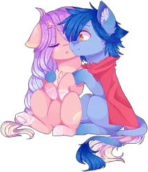 Size: 540x628 | Tagged: safe, artist:shiromidorii, derpibooru import, oc, unofficial characters only, earth pony, pony, cape, clothes, eyes closed, female, male, mare, oc x oc, pixel art, shipping, simple background, stallion, straight, transparent background