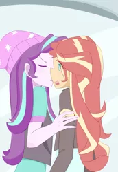 Size: 2370x3444 | Tagged: safe, artist:yuck, derpibooru import, starlight glimmer, sunset shimmer, equestria girls, mirror magic, spoiler:eqg specials, clothes, eyes closed, female, jacket, kissing, leather jacket, lesbian, shimmerglimmer, shipping
