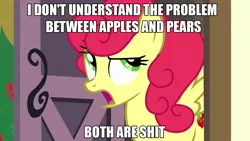 Size: 1280x720 | Tagged: safe, derpibooru import, edit, edited screencap, screencap, strawberry sunrise, pony, honest apple, the perfect pear, funny aneurysm moment, harsher in hindsight, image macro, meme, solo, strawberry savage, vulgar