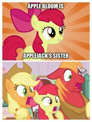 Size: 3106x4096 | Tagged: safe, derpibooru import, edit, edited screencap, screencap, apple bloom, applejack, big macintosh, earth pony, pony, the perfect pear, absurd resolution, captain obvious, citation needed, fake, jaw drop, no shit sherlock, op is a slowpoke, open mouth, overreaction, screaming, shocked, what a twist