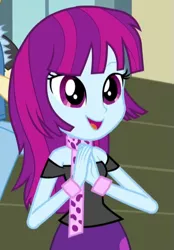 Size: 367x528 | Tagged: safe, derpibooru import, screencap, mystery mint, valhallen, equestria girls, friendship games, chs rally song, cropped, cute, female, male, open mouth, scarf