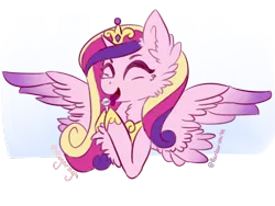 Size: 974x734 | Tagged: safe, artist:rainbow-marble, artist:ssugarhigh, derpibooru import, princess cadance, pony, candy, cheek fluff, chest fluff, collaboration, eyes closed, food, licking, lollipop, solo, spread wings, tongue out, wings