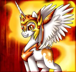 Size: 1261x1200 | Tagged: safe, artist:lada03, derpibooru import, daybreaker, alicorn, pony, a royal problem, grin, smiling, solo, spread wings, wings