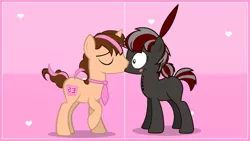 Size: 2560x1440 | Tagged: safe, artist:tsand106, derpibooru import, oc, oc:pitch, oc:think pink, unofficial characters only, pony, female, kissing, male, oc x oc, shipping, solo, straight, vector