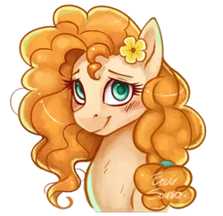 Size: 600x580 | Tagged: safe, artist:eeviart, derpibooru import, pear butter, earth pony, pony, the perfect pear, blushing, bust, cute, female, mare, pearabetes, portrait, simple background, solo, transparent background