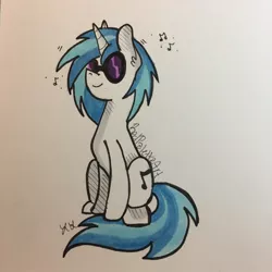 Size: 1024x1024 | Tagged: safe, artist:redpalette, derpibooru import, vinyl scratch, pony, unicorn, female, mare, simple background, sitting, solo, traditional art, white background