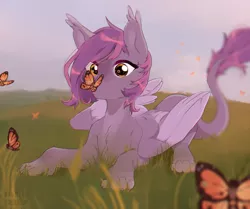 Size: 1872x1566 | Tagged: artist:dagmell, butterfly, derpibooru import, fluffy, hippogriff, hybrid, oc, oc:shadowgale, original species, safe, solo, unofficial characters only, wings