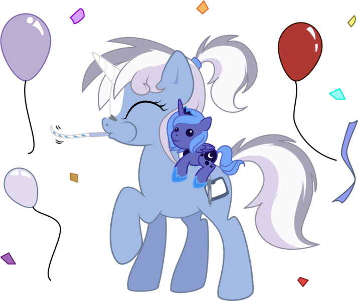 Size: 1754x1469 | Tagged: safe, artist:tenchi-outsuno, derpibooru import, princess luna, oc, unofficial characters only, pony, balloon, confetti, plushie, simple background, transparent background, vector