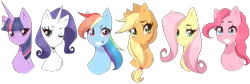 Size: 3079x1029 | Tagged: safe, artist:bunny-hana, derpibooru import, applejack, fluttershy, pinkie pie, rainbow dash, rarity, twilight sparkle, twilight sparkle (alicorn), alicorn, earth pony, pegasus, pony, unicorn, bust, female, line-up, mane six, mare, portrait, simple background, transparent background