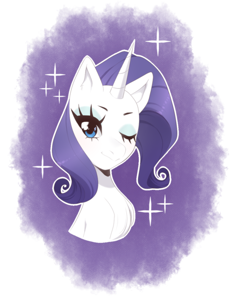 Size: 951x1225 | Tagged: safe, artist:bunny-hana, derpibooru import, rarity, pony, unicorn, bust, female, looking at you, mare, one eye closed, portrait, simple background, smiling, solo, transparent background, wink