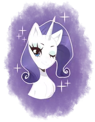 Size: 951x1225 | Tagged: safe, artist:bunny-hana, derpibooru import, rarity, pony, unicorn, bust, female, looking at you, mare, one eye closed, portrait, simple background, smiling, solo, transparent background, wink