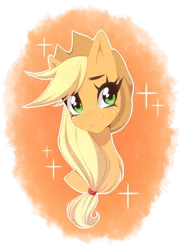 Size: 909x1241 | Tagged: safe, artist:bunny-hana, derpibooru import, applejack, earth pony, pony, bust, female, looking at you, mare, portrait, simple background, smiling, solo, transparent background