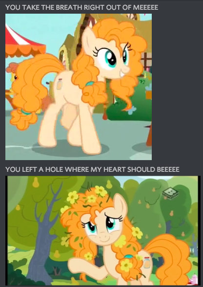 Size: 416x588 | Tagged: safe, derpibooru import, edit, edited screencap, screencap, cinnamon pear, pear butter, pony, the perfect pear, breaking benjamin, breath, cute, meme, song reference