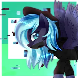 Size: 900x900 | Tagged: safe, artist:sugguk, derpibooru import, oc, oc:spectrum lights, unofficial characters only, pegasus, pony, clothes, female, hat, mare, solo, sweater, watermark