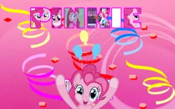 Size: 1280x800 | Tagged: artist:blackgryph0n, artist:dachosta, artist:ocarina0ftimelord, big smile, breaking the fourth wall, confetti, cutie mark, derpibooru import, looking at you, party cannon, pinkamena diane pie, pinkie pie, safe, vector, wallpaper