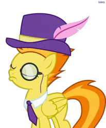 Size: 1194x1448 | Tagged: safe, artist:xebck, derpibooru import, edit, spitfire, pegasus, pony, classy, cropped, dapper, eyes closed, female, hat, mare, monocle, necktie, simple background, solo, top hat, transparent background, vector