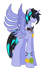 Size: 804x1296 | Tagged: safe, artist:midnightamber, derpibooru import, oc, oc:moonshine twinkle, unofficial characters only, alicorn, pony, alicorn amulet, alicorn oc, artificial wings, augmented, ear piercing, earring, female, jewelry, magic, magic wings, mare, necklace, piercing, simple background, solo, white background, wings