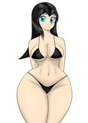 Size: 1371x1920 | Tagged: alternate version, artist:thepianistmare, beauty mark, bikini, breasts, clothes, cute, derpibooru import, female, human, humanized, humanized oc, oc, oc:klavinova, phone wallpaper, simple background, solo, solo female, suggestive, summer, swimsuit, thick, transparent background, unofficial characters only, wide hips