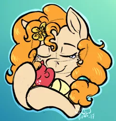Size: 738x769 | Tagged: safe, artist:sugaryviolet, derpibooru import, big macintosh, pear butter, pony, the perfect pear, baby, baby macintosh, baby pony, blanket burrito, colored sketch, crying, cute, eyes closed, female, flower, flower in hair, hug, male, mother and son, swaddling, tears of joy, younger