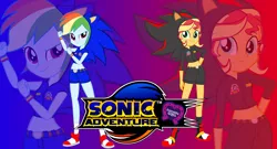 Size: 3820x2063 | Tagged: safe, artist:trungtranhaitrung, derpibooru import, rainbow dash, sunset shimmer, equestria girls, clothes, cosplay, costume, crossover, sega, shadow the hedgehog, sonic adventure 2, sonic the hedgehog, sonic the hedgehog (series)