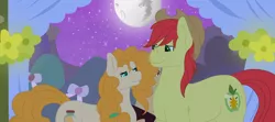 Size: 1024x454 | Tagged: safe, artist:rosario-red, derpibooru import, bright mac, mayor mare, pear butter, pony, the perfect pear, brightbutter, female, male, mare in the moon, marriage, moon, non-dyed mayor, scene interpretation, shipping, straight, wedding