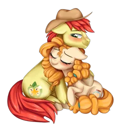 Size: 2525x2544 | Tagged: safe, artist:dari-draws, derpibooru import, bright mac, pear butter, pony, the perfect pear, blushing, brightbutter, cute, female, male, shipping, simple background, straight, transparent background