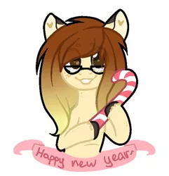Size: 559x580 | Tagged: artist needed, safe, derpibooru import, oc, oc:katie, unofficial characters only, pony, 2017, candy, candy cane, food, happy new year, holiday, solo
