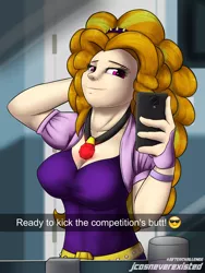 Size: 2400x3200 | Tagged: safe, alternate version, artist:jcosneverexisted, derpibooru import, adagio dazzle, human, equestria girls, arm behind head, bathroom, breasts, busty adagio dazzle, clothes, collar, emoji, female, human coloration, looking at you, mobile phone, phone, selfie, smartphone, snapchat, solo