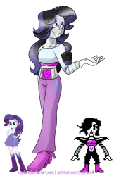 Size: 1024x1583 | Tagged: safe, artist:yogfan, derpibooru import, rarity, robot, equestria girls, boots, clothes, crossover, fabulous, fusion, hand on hip, heart, high heel boots, high heels, jewelry, mettaton, pants, raribot, rariton, shoes, simple background, skirt, transparent background, undertale