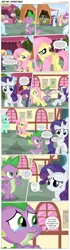 Size: 3300x11862 | Tagged: safe, artist:perfectblue97, derpibooru import, button mash, fluttershy, lyra heartstrings, peachy pie, rarity, spike, sunny daze, dragon, pony, comic:without magic, absurd resolution, accident, comic, crying, fear wetting, horn enlargement, implied pissing, implied wetting, ponyville, poster, scared, singing, urine