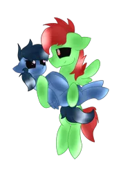 Size: 1800x2400 | Tagged: safe, derpibooru import, oc, oc:faith, oc:minty light, unofficial characters only, pony, faithlight, holding a pony, simple background, transparent background